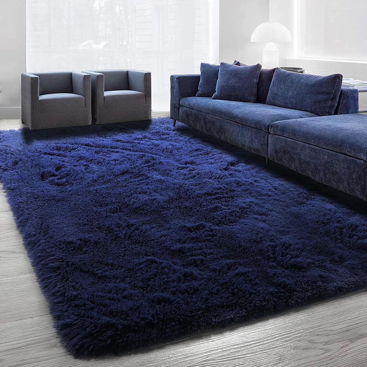 Premium Microfiber Shaggy Area Rug – Ultra Soft High-Pile Navy Blue Carpet for Living Room, Bedroom & Office Decor