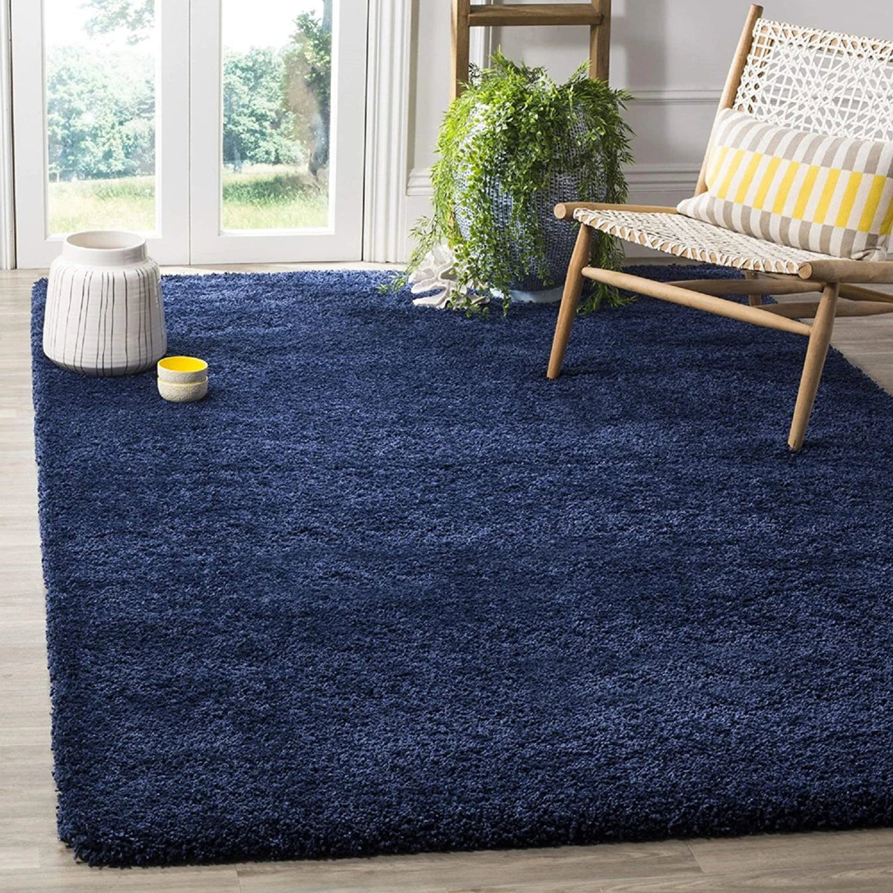 Premium Microfiber Shaggy Area Rug – Ultra Soft High-Pile Navy Blue Carpet for Living Room, Bedroom & Office Decor