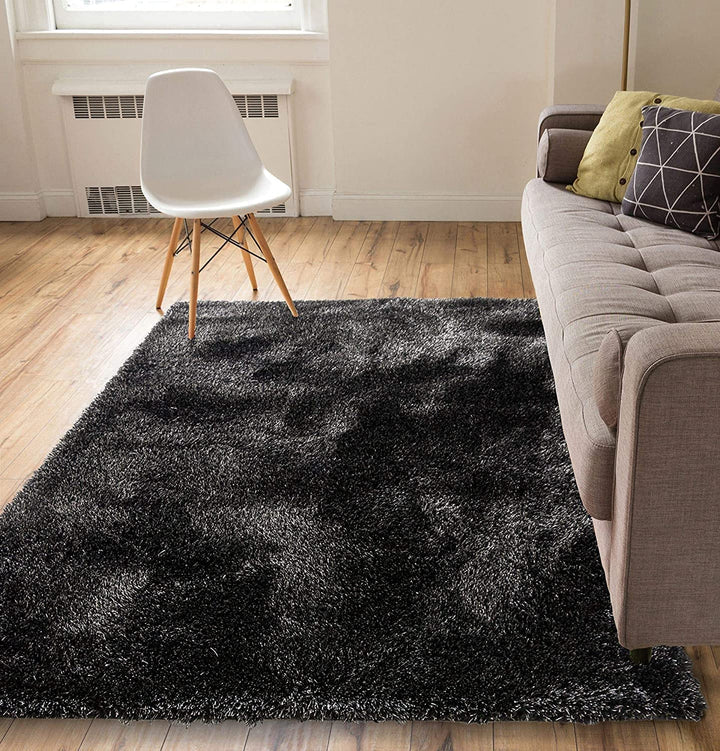 Premium Ultra-Soft Black Microfiber Shaggy Rug – Luxury High-Pile Fluffy Area Carpet for Living Room, Bedroom & Office Floor Decor
