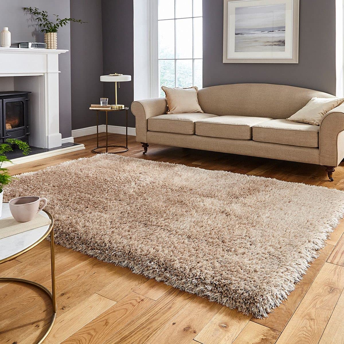 Premium Beige Microfiber Shaggy Carpet – Super Soft Fluffy Area Rug for Living Room & Bedroom