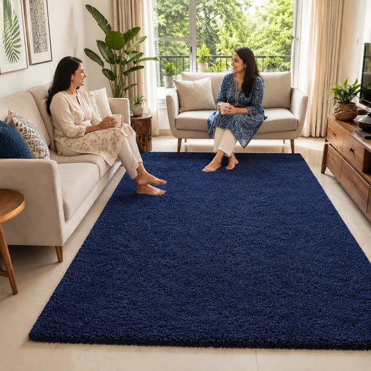 Premium Microfiber Navy Blue Shaggy Carpet – Ultra Soft Plush Area Rug for Living Room, Bedroom & Home Decor