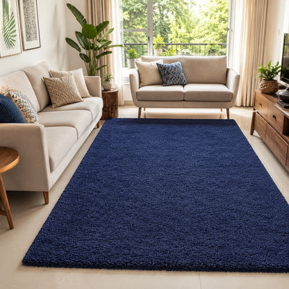 Premium Microfiber Navy Blue Shaggy Carpet – Ultra Soft Plush Area Rug for Living Room, Bedroom & Home Decor