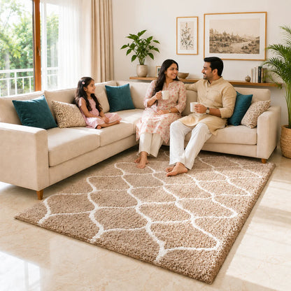 Premium Microfiber Shaggy Area Rug – Ultra Soft Geometric Trellis Fluffy Carpet for Living Room & Bedroom