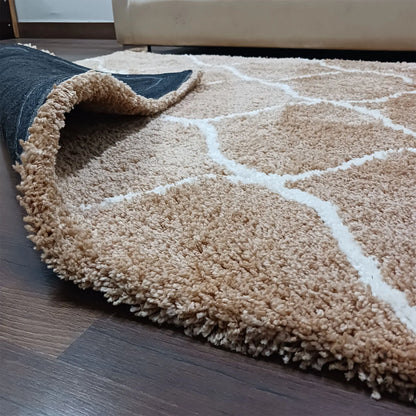 Premium Microfiber Shaggy Area Rug – Ultra Soft Geometric Trellis Fluffy Carpet for Living Room & Bedroom
