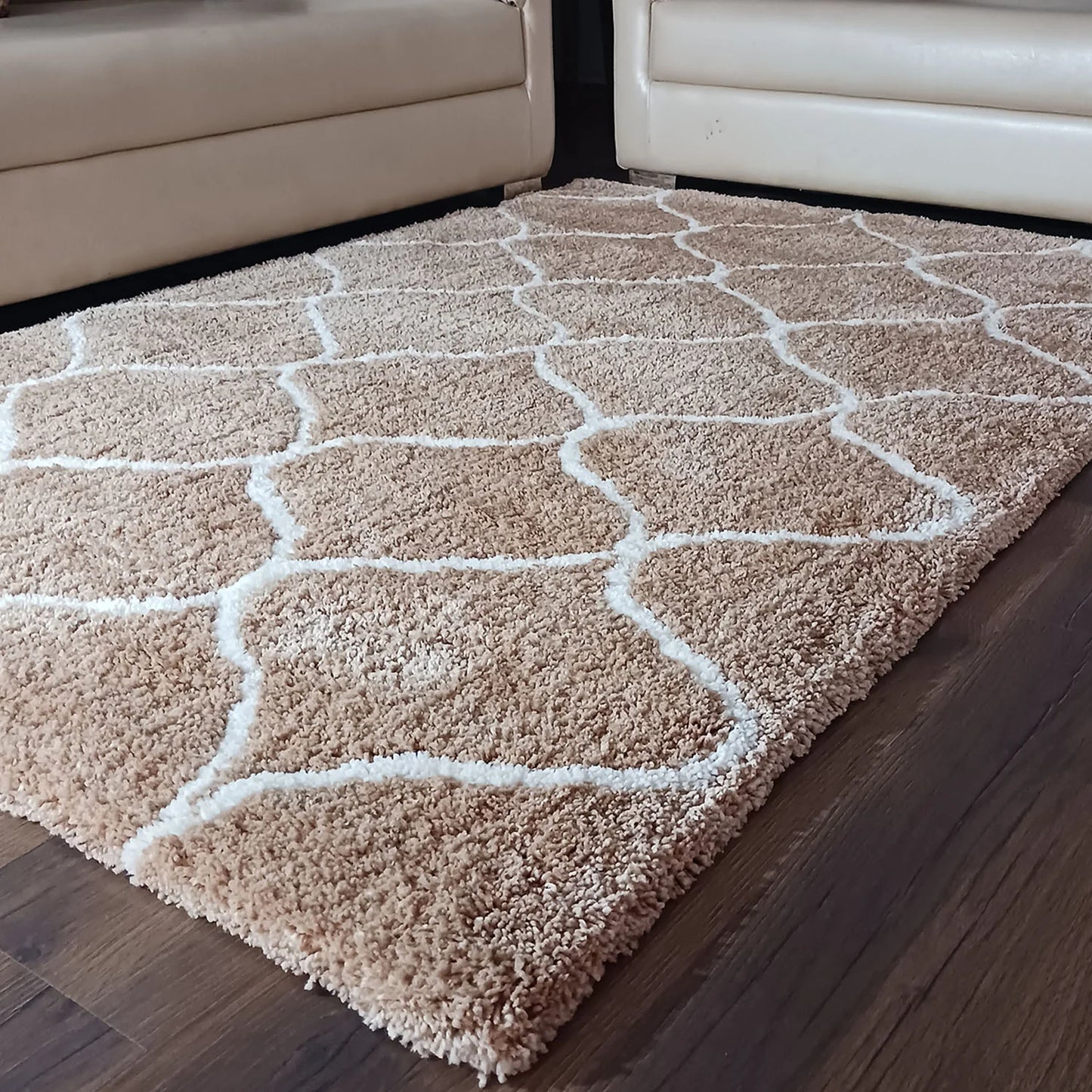 Premium Microfiber Shaggy Area Rug – Ultra Soft Geometric Trellis Fluffy Carpet for Living Room & Bedroom