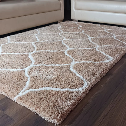 Premium Microfiber Shaggy Area Rug – Ultra Soft Geometric Trellis Fluffy Carpet for Living Room & Bedroom