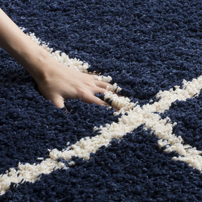 Premium Microfiber Shaggy Carpet for Living Room - Ultra-Soft Geometric Blue Shag Rug with Anti-Skid Backing