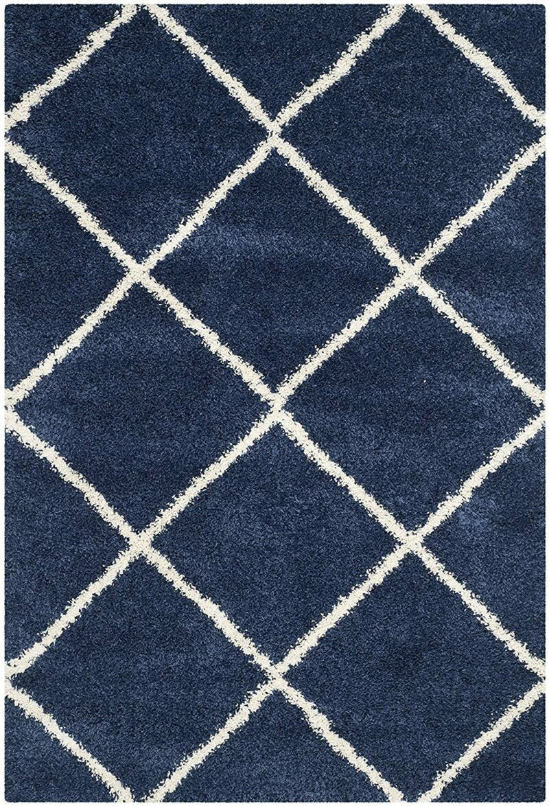 Premium Microfiber Shaggy Carpet for Living Room - Ultra-Soft Geometric Blue Shag Rug with Anti-Skid Backing