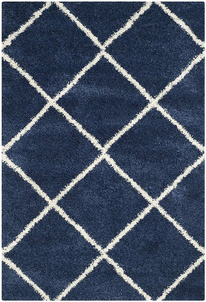 Premium Microfiber Shaggy Carpet for Living Room - Ultra-Soft Geometric Blue Shag Rug with Anti-Skid Backing