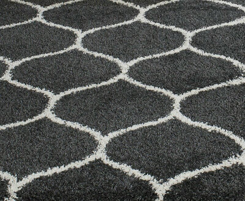 Premium Ultra-Soft Microfiber Shaggy Area Rug – Charcoal Gray Geometric Trellis Large Carpet for Living Room, Bedroom & Dining Room