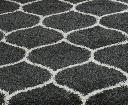 Premium Ultra-Soft Microfiber Shaggy Area Rug – Charcoal Gray Geometric Trellis Large Carpet for Living Room, Bedroom & Dining Room