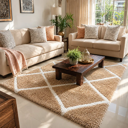 Luxury Microfiber Shag Carpet – Plush Non-Slip Floor Mat with Geometric Lattice Design for Home Decor, Living Room, and Bedroom
