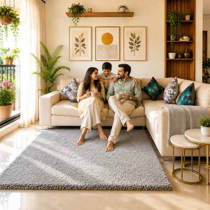Premium Plain Silver Shag Area Rug – Luxuriously Soft Microfiber Floor Carpet Mat for Home Decor