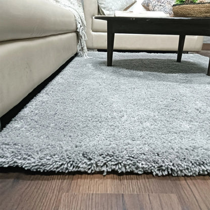 Premium Plain Silver Shag Area Rug – Luxuriously Soft Microfiber Floor Carpet Mat for Home Decor