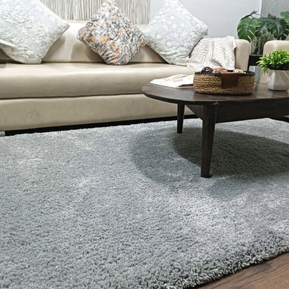 Premium Plain Silver Shag Area Rug – Luxuriously Soft Microfiber Floor Carpet Mat for Home Decor