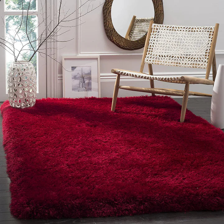 Premium Red Microfiber Shaggy Area Rug – Ultra-Soft High-Pile Fluffy Carpet for Living Room & Bedroom