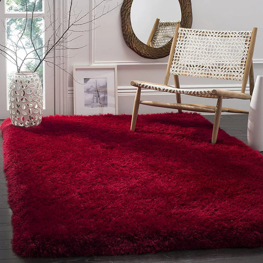 Premium Red Microfiber Shaggy Area Rug – Ultra-Soft High-Pile Fluffy Carpet for Living Room & Bedroom