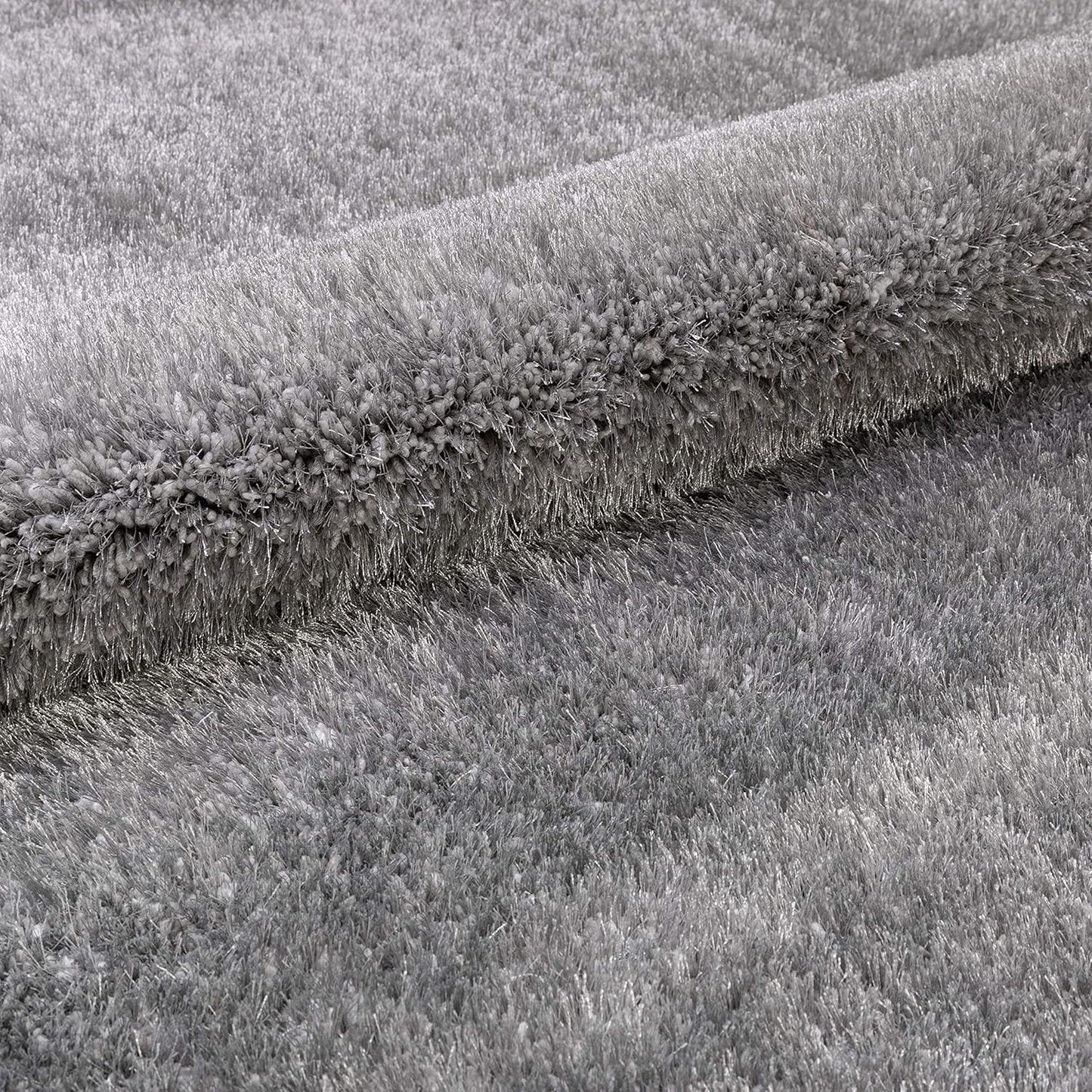 Luxury Soft Microfiber Shag Carpet – Plain Silver Grey Non-Slip Area Rug for Home Decor, Soft Velvet Touch Floor Mat