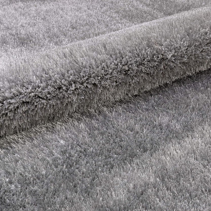 Luxury Soft Microfiber Shag Carpet – Plain Silver Grey Non-Slip Area Rug for Home Decor, Soft Velvet Touch Floor Mat