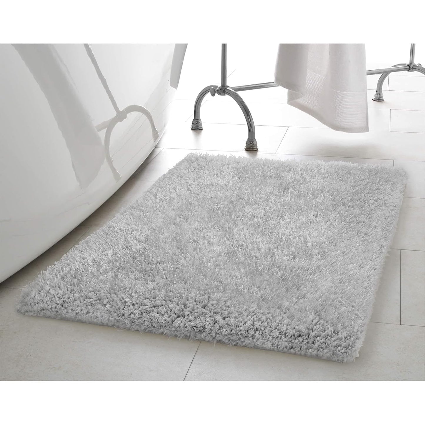 Luxury Soft Microfiber Shag Carpet – Plain Silver Grey Non-Slip Area Rug for Home Decor, Soft Velvet Touch Floor Mat