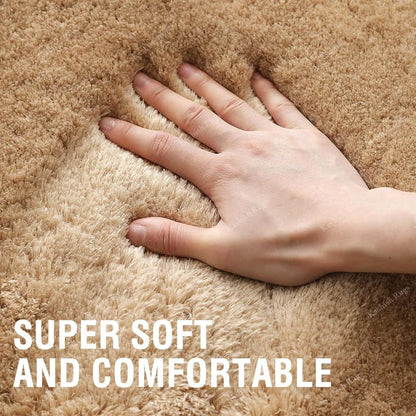Premium Plain Beige Shag Area Rug – Luxuriously Soft Microfiber Floor Carpet Mat for Home Decor