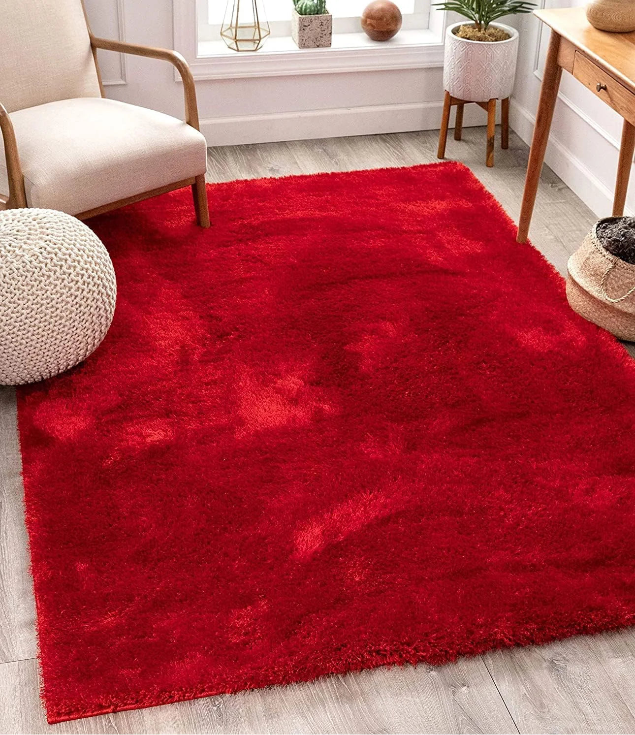 Premium Red Shaggy Carpet – Ultra Soft Microfiber Fluffy Floor Mat & Area Rug for Living Room & Bedroom