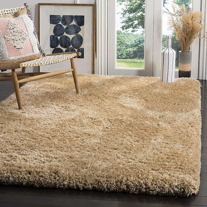 Luxurious Beige Shaggy Area Rug – High-Density Microfiber Fluffy Carpet, Anti-Slip Solid Color Floor Mat