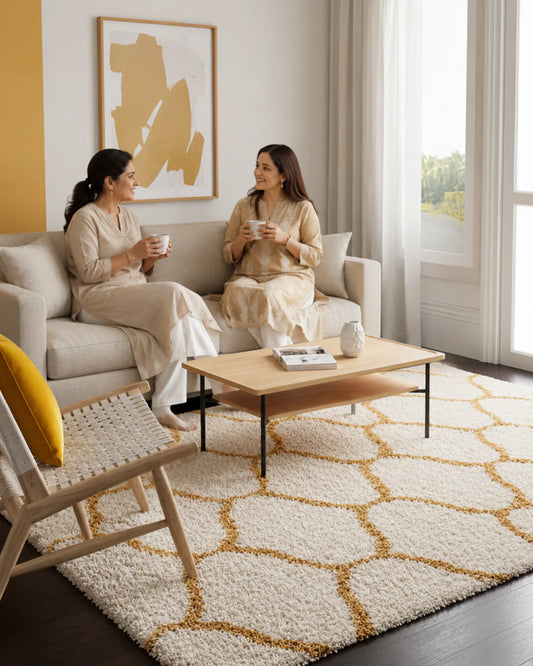 Golden & Ivory Beautiful Micro Soft Shaggy Rug