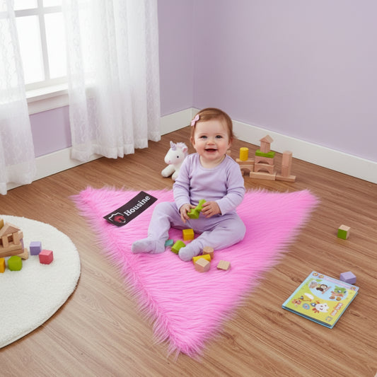 Pink Triangle Faux Fur Rug, Luxury Fluffy Mat -(90×90) cm