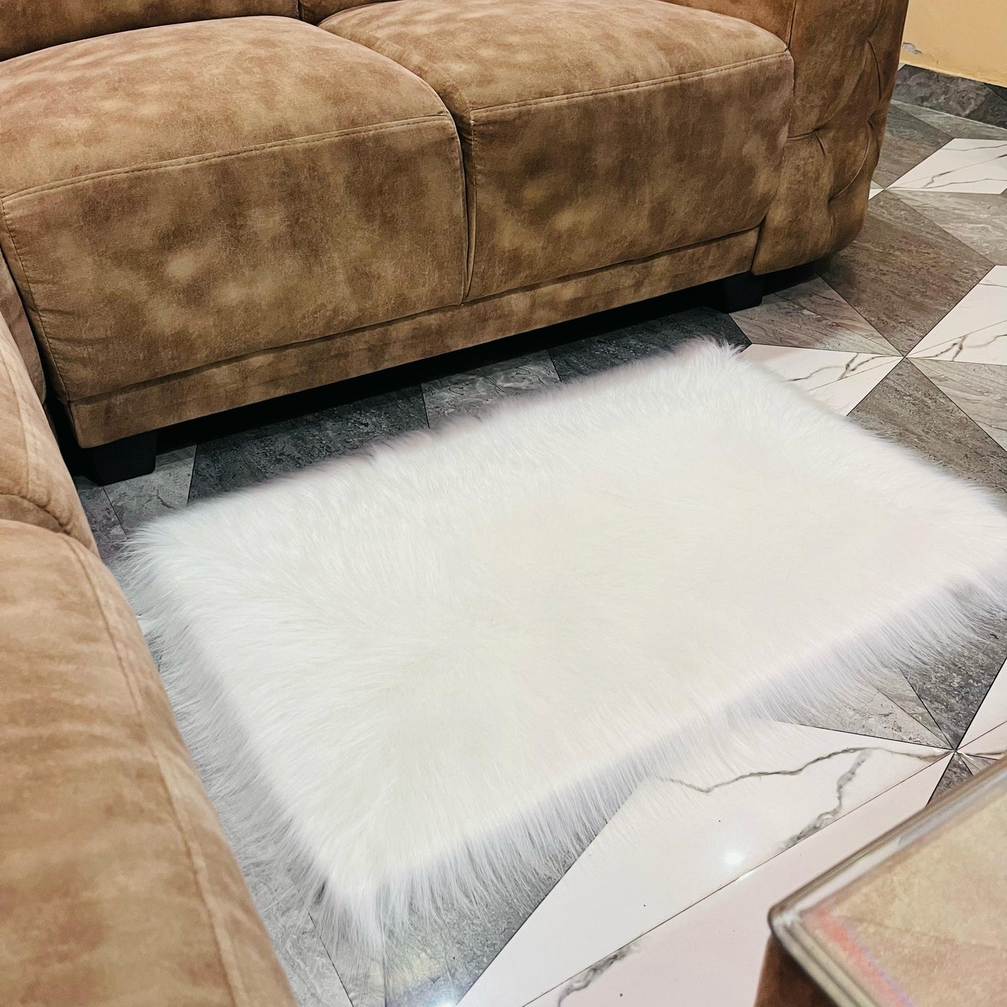 White Faux Fur Sofa Mat , Door mat, Luxury Fluffy Mat – 60×90 cm ( 2 Feet x 3 Feet )