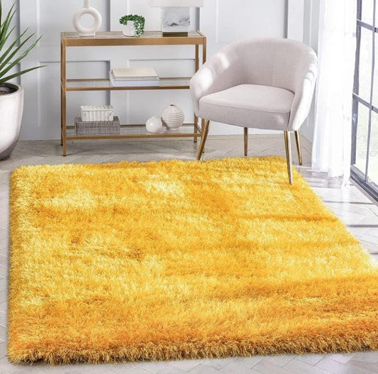 Luxury Soft Yellow Shaggy Area Rug – Ultra Plush Microfiber Fluffy Carpet for Living Room, Bedroom, and Guest Room – Non-Slip Cozy High-Pile Floor Mat