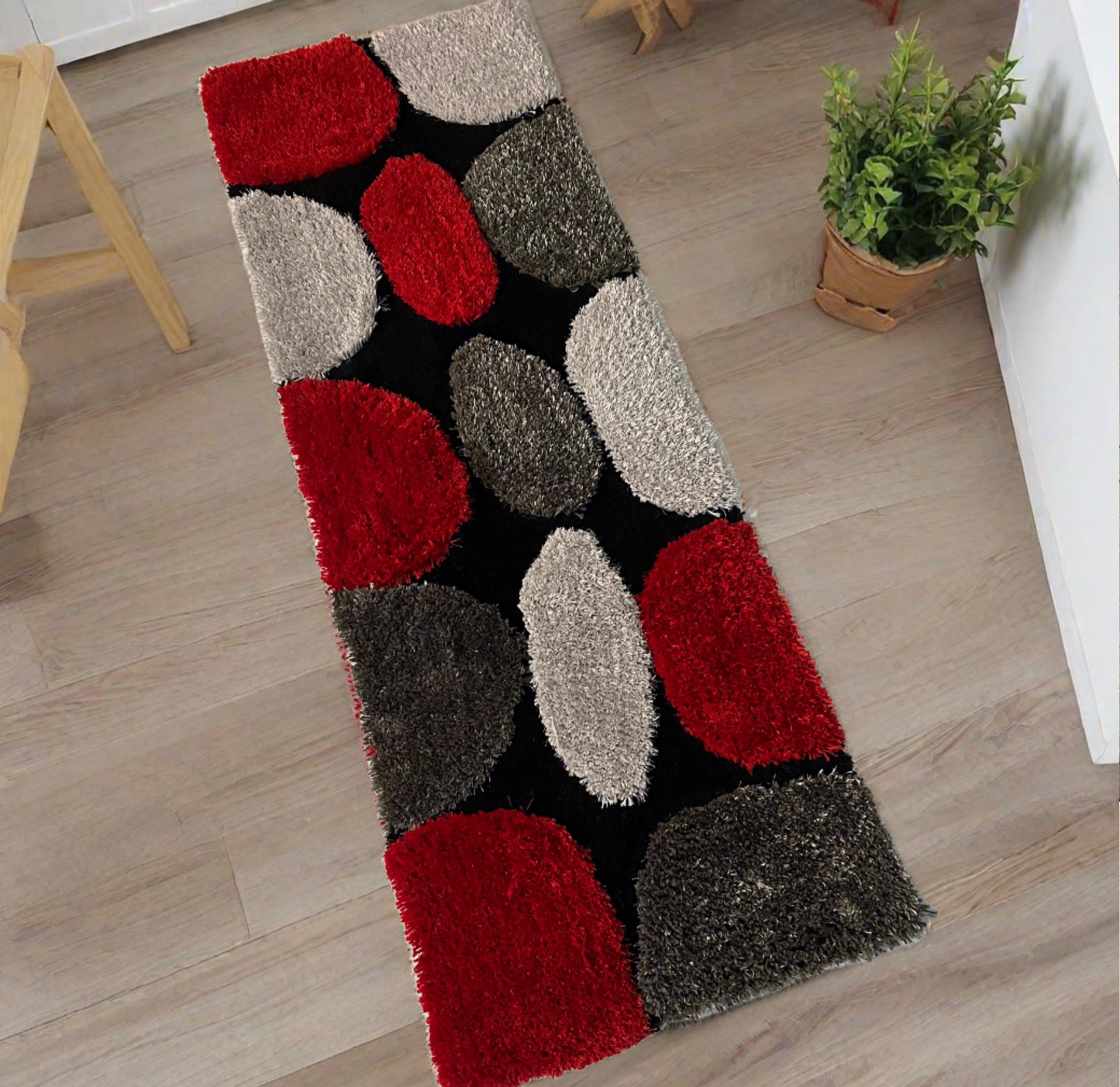 Red & Gray 3D Wave Cut Stone Shag Rug