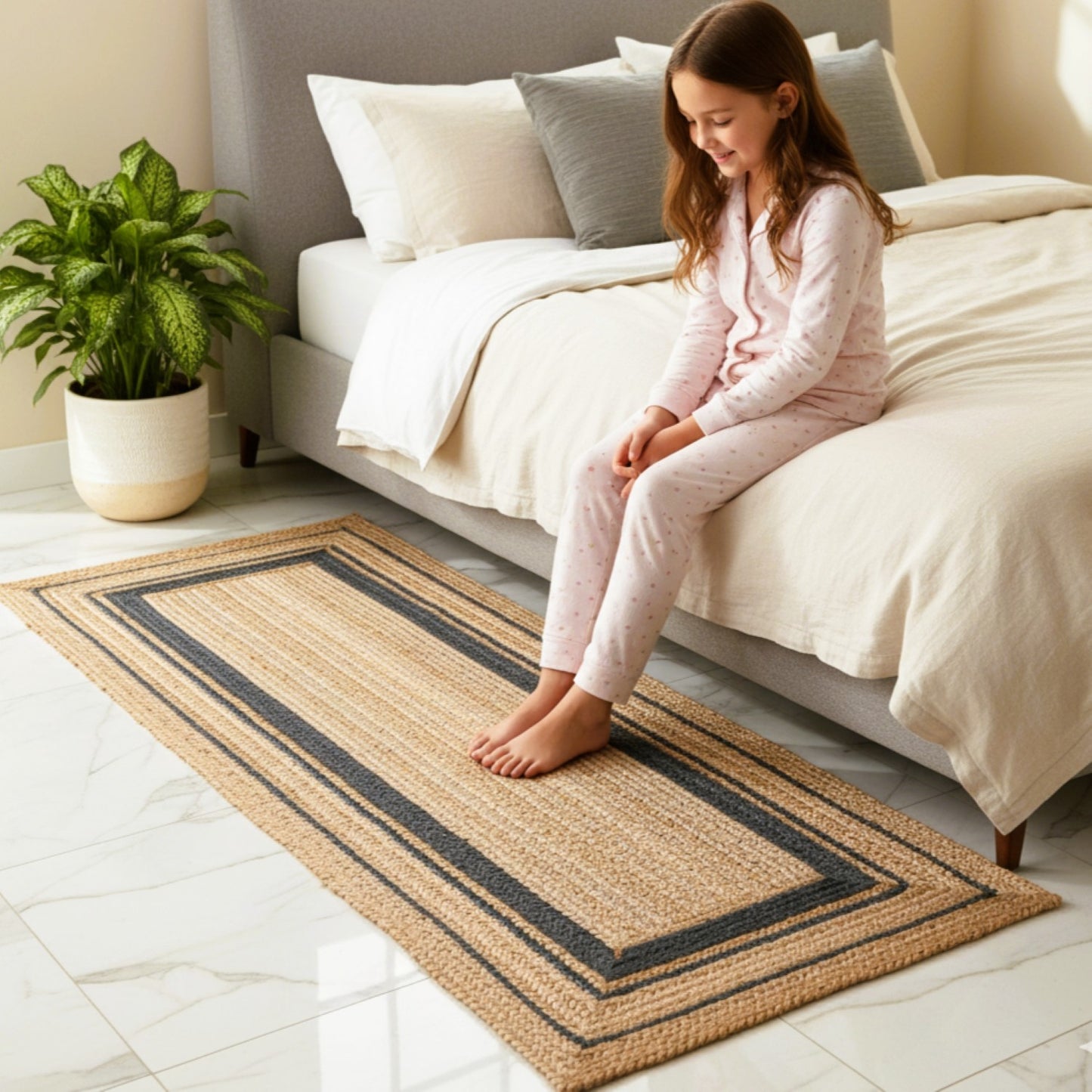 Black Design Jute Bedside Runner