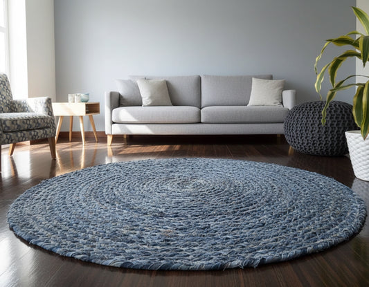Denim Jute Rug Round