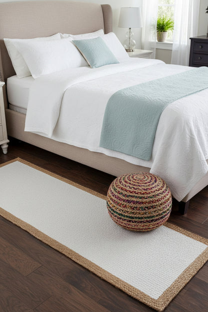 Handcrafted Jute & Cotton Braided Runner – White with Natural Border